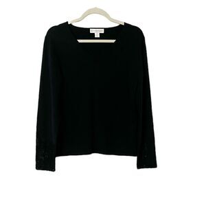 Petite Sophisticate Black Silk Blend Knit Lace Beaded Pullover Sweater Sz M